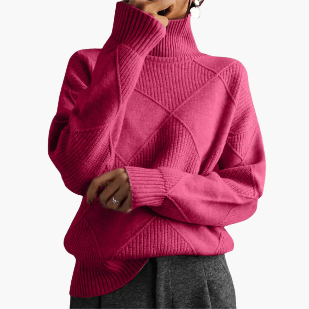 Damen Strickpullover mit Rautenmuster – Modischer Freizeit-Rollkragenpullover