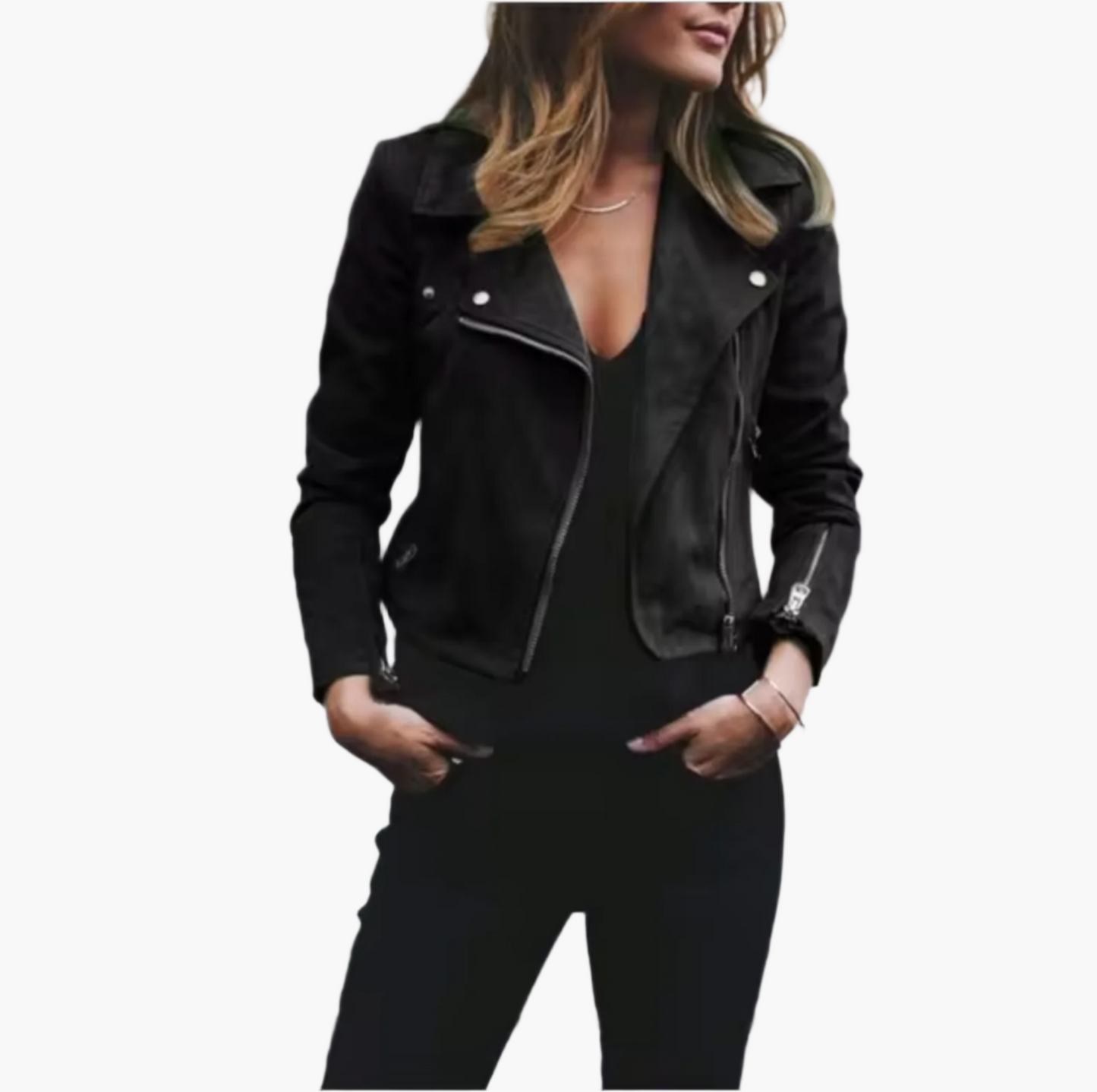 Damen Bikerjacke Kurz Modern Street Style Freizeit