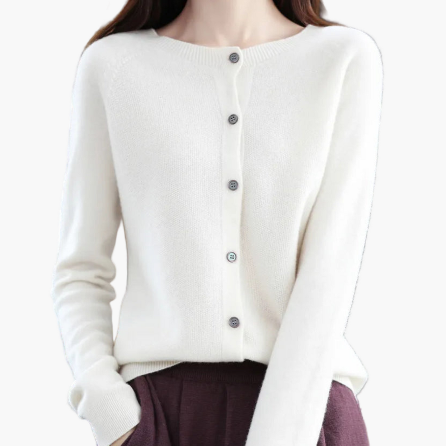 Damen Strickjacke mit Rundhalsausschnitt – Klassischer Cardigan für Alltag, Büro und Freizeit