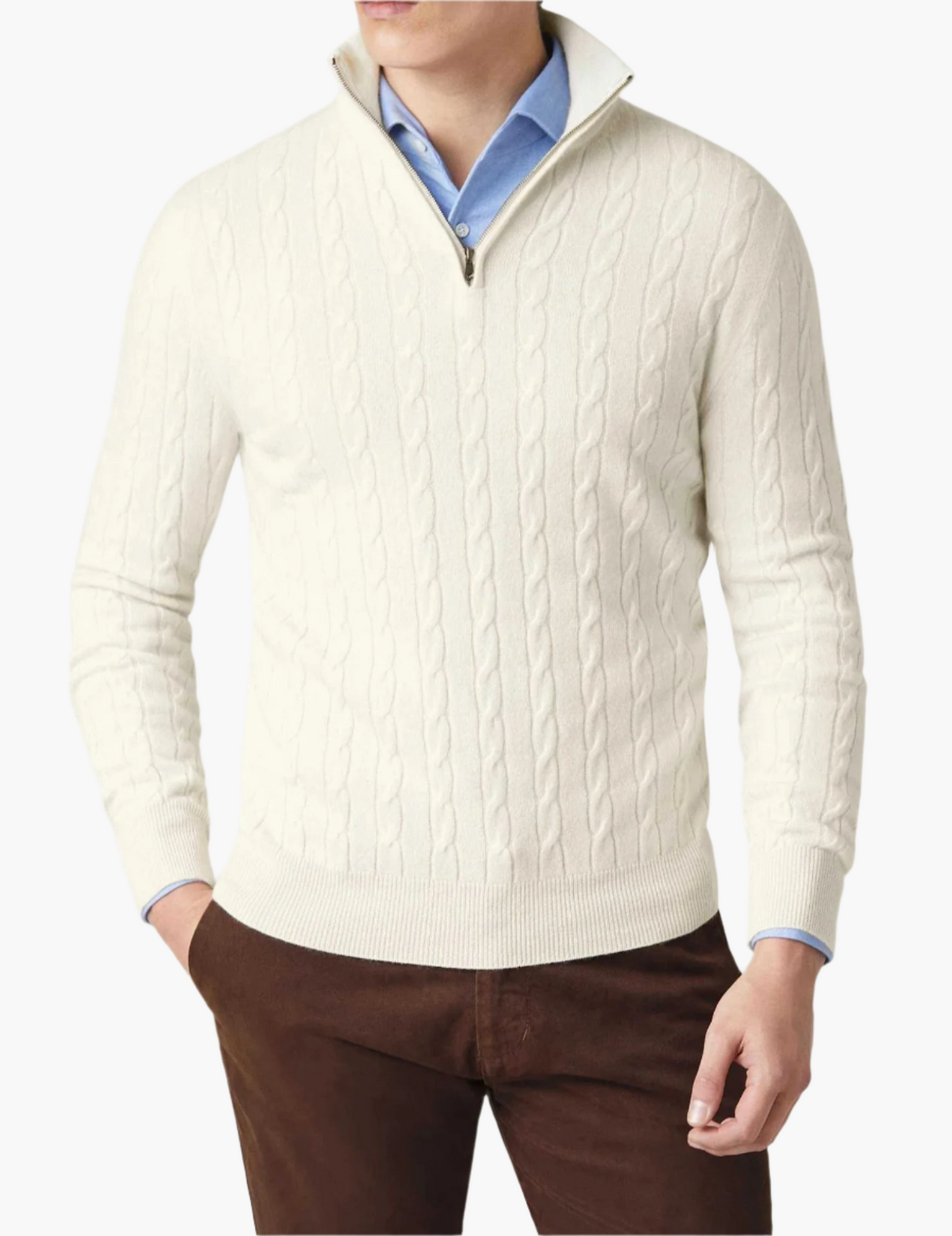 Herren Zopfmuster Pullover mit Reißverschluss – Eleganter Business & Freizeit Strick