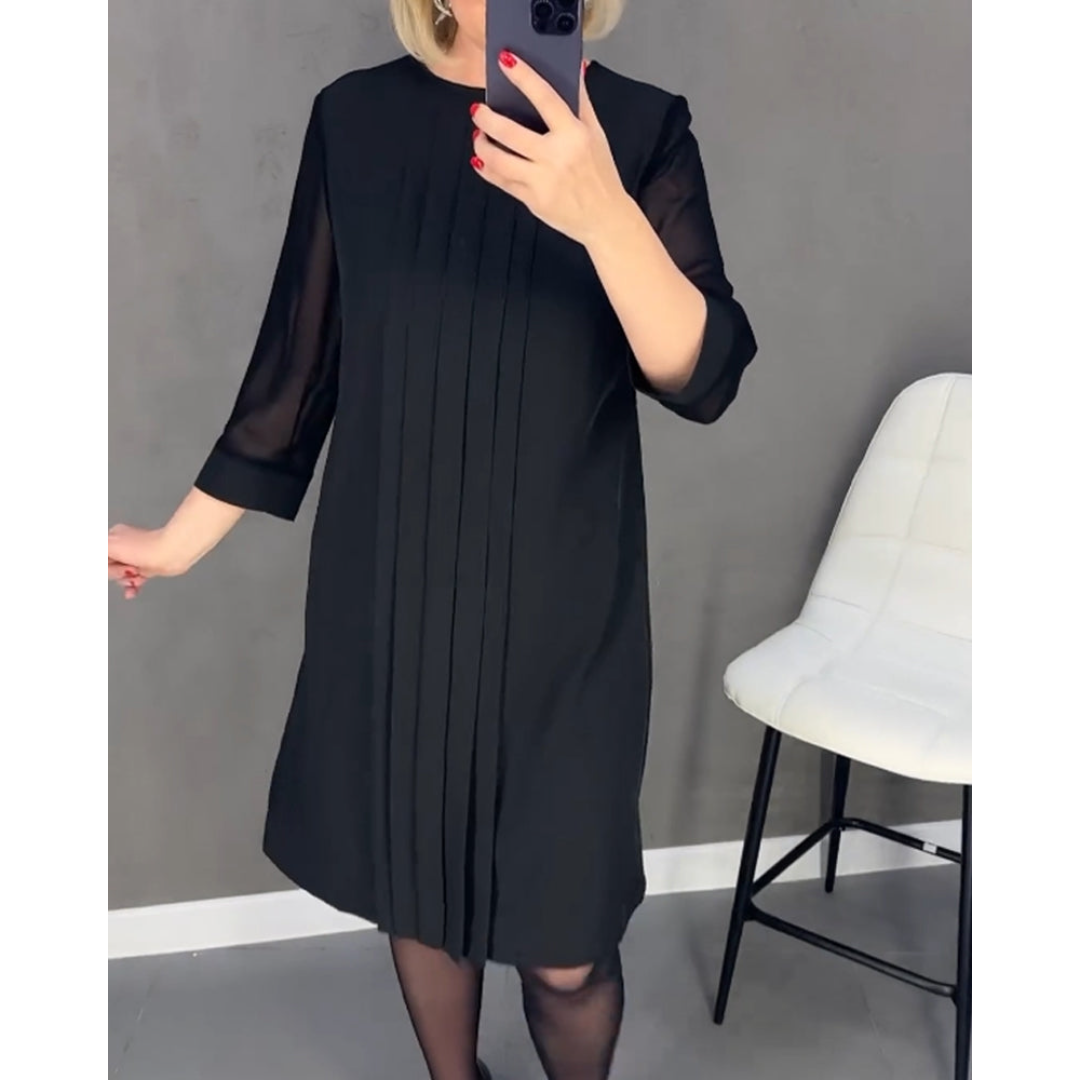 Patricia – Plissiertes Damenkleid im einfarbigen Patchwork-Mesh