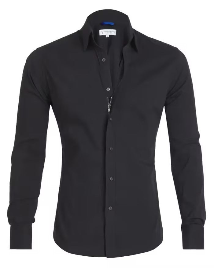 Glenn – Long-sleeve zipper shirt with button design and fashionable collar for men