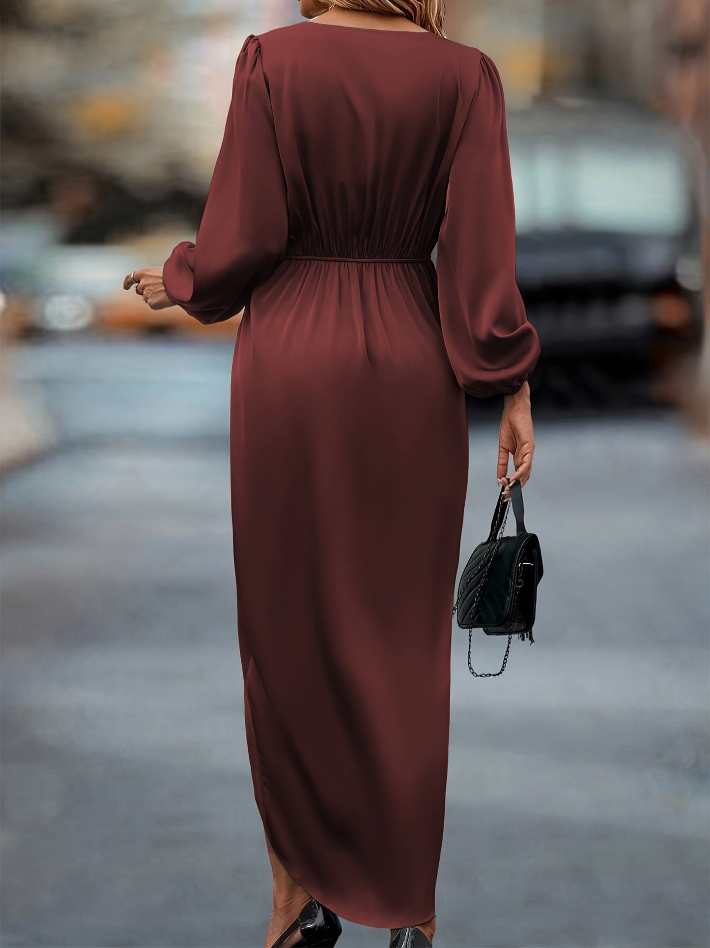 Damen Elegantes Wickelkleid – Formelles Cocktail- & Abendkleid mit Langarm und V-Ausschnitt, Perfekt für Festliche Anlässe