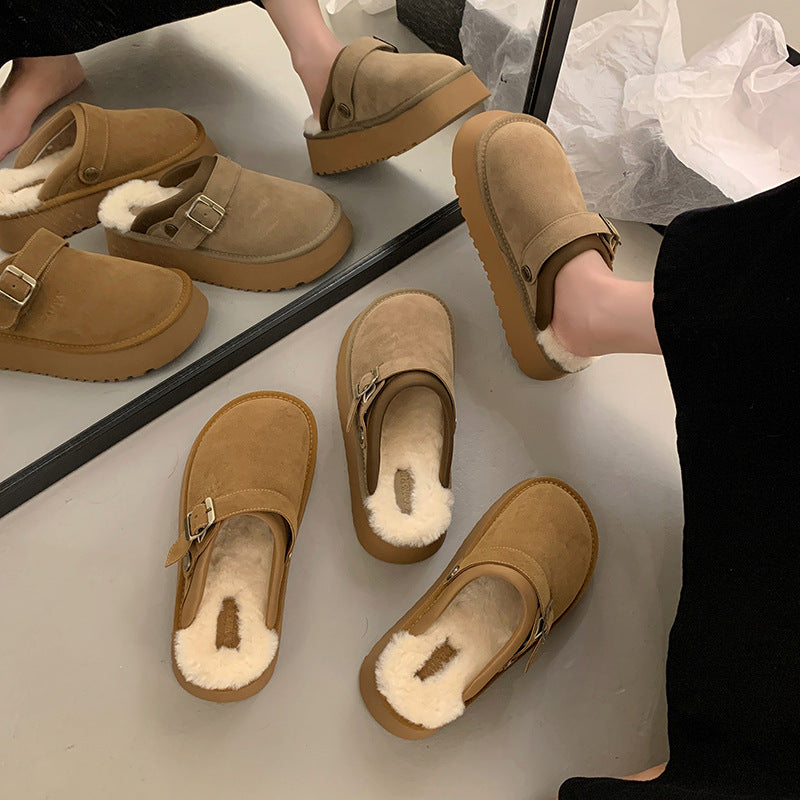 Lynda – Furry Halbschuhe mit dicker Sohle und Rückenriemen