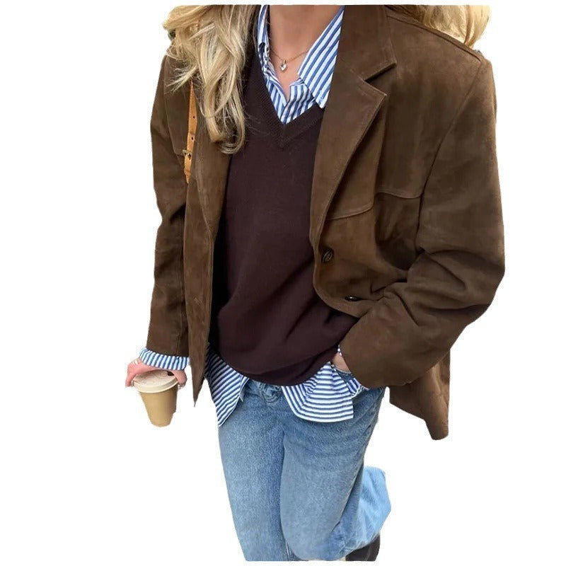 Damen Retro Oversized Blazer Jacke – Künstlerischer Vintage Stil für Alltag & Streetwear