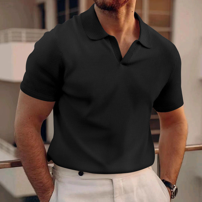 Rowan – Polo shirt with V-neck and waffle pattern for men