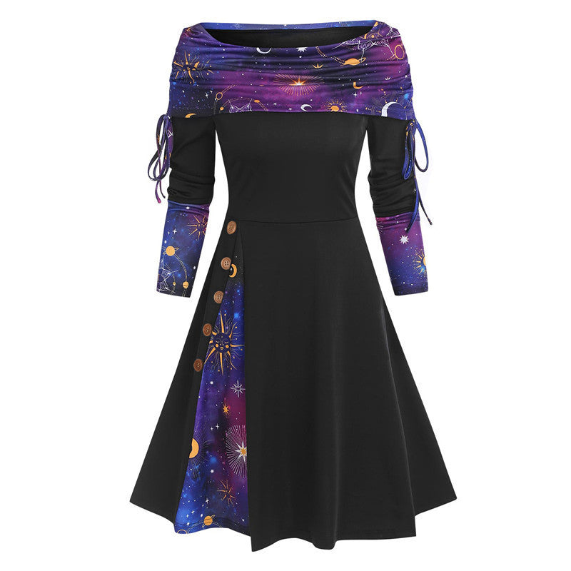 Zoe – Langärmliges, schwingendes Kleid mit einer Schulter für Damen