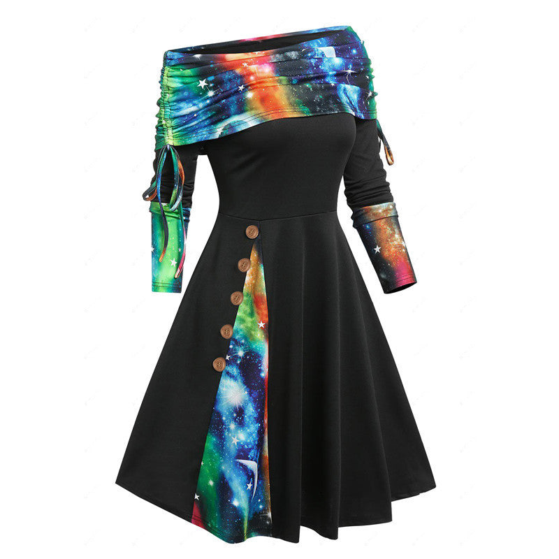 Zoe – Langärmliges, schwingendes Kleid mit einer Schulter für Damen