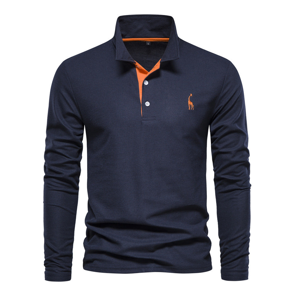 Men's Long Sleeve Polo Shirt Casual – Classic Leisure Style with Embroidered Logo