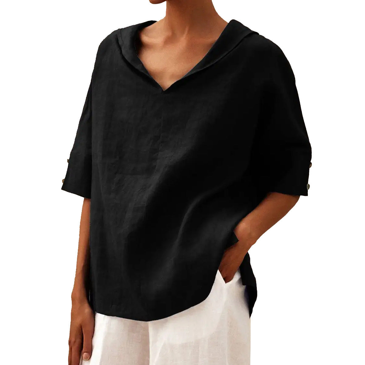 Donna – Casual, loose cotton shirt in solid color