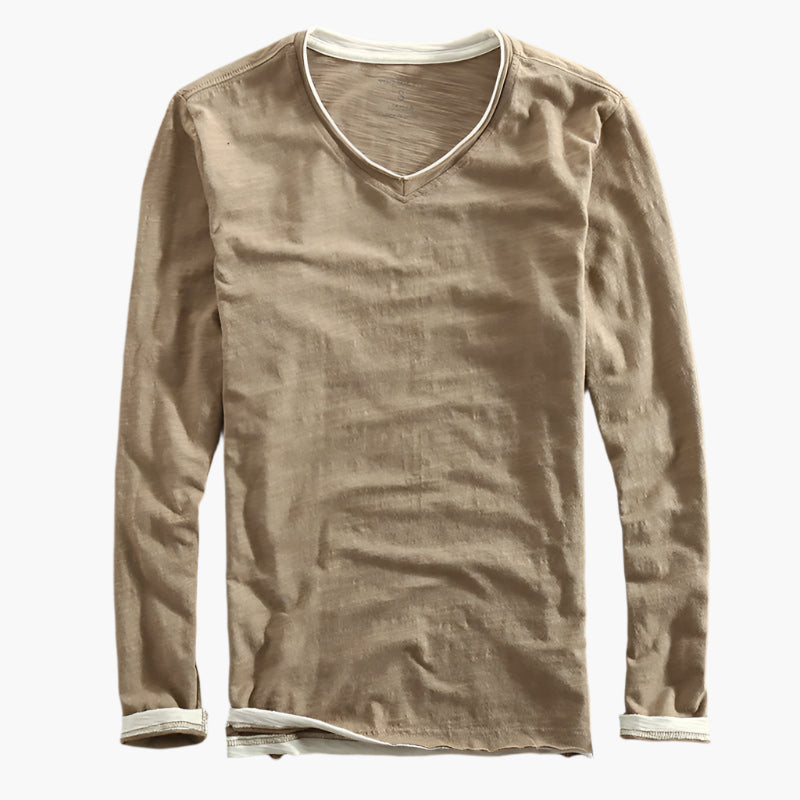 Men's long-sleeve shirt vintage fit V-neck smart-casual style