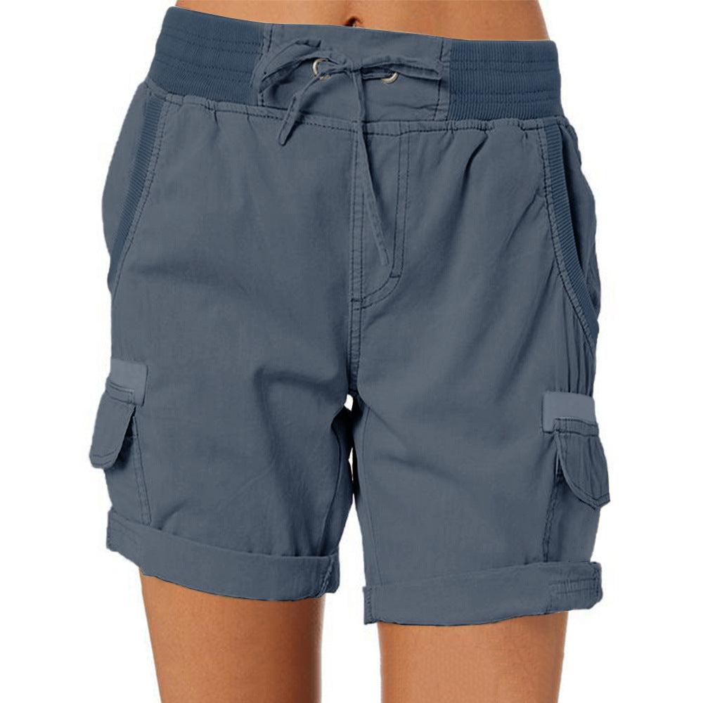 Damen Cargo Shorts Freizeit Sommer mit Kordelzug, Elastischem Bund und Taschen – Bequeme Outdoor & Casual Bermudashorts