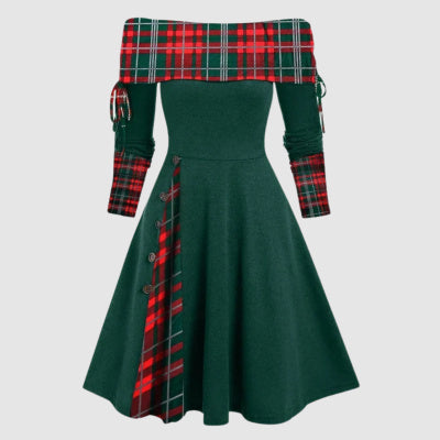 Zoe – Langärmliges, schwingendes Kleid mit einer Schulter für Damen