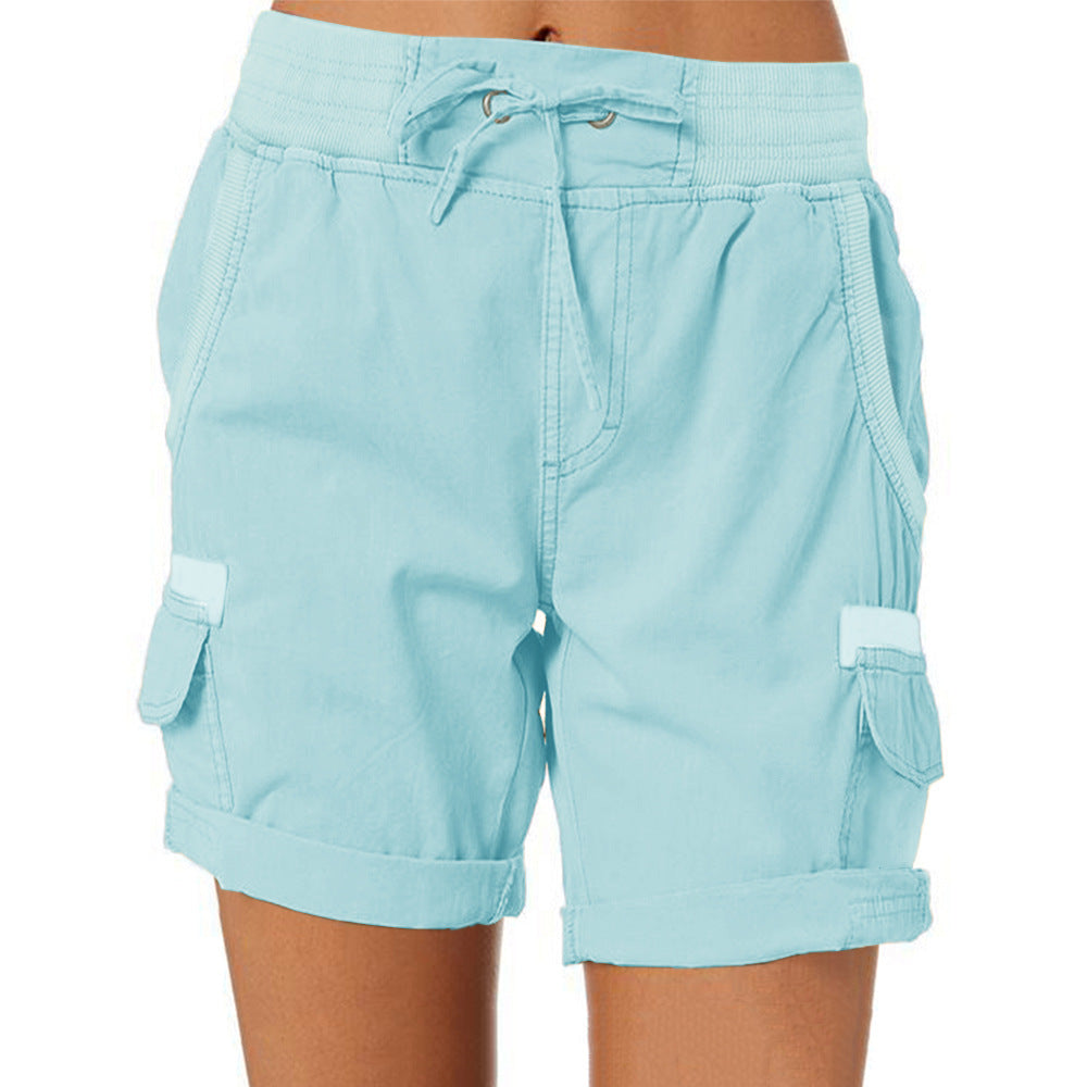 Damen Cargo Shorts Freizeit Sommer mit Kordelzug, Elastischem Bund und Taschen – Bequeme Outdoor & Casual Bermudashorts