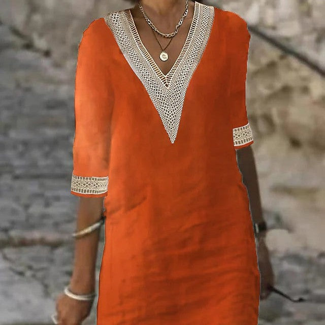 Jade – casual dress with V-neck and mid-length sleeves made of cotton-