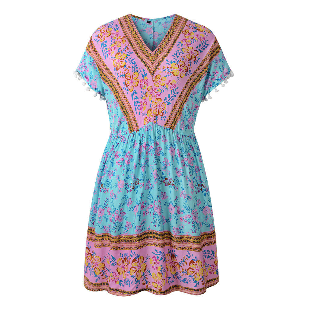 Harriet – Sommerliches Boho-Blumenkleid mit V-Ausschnitt