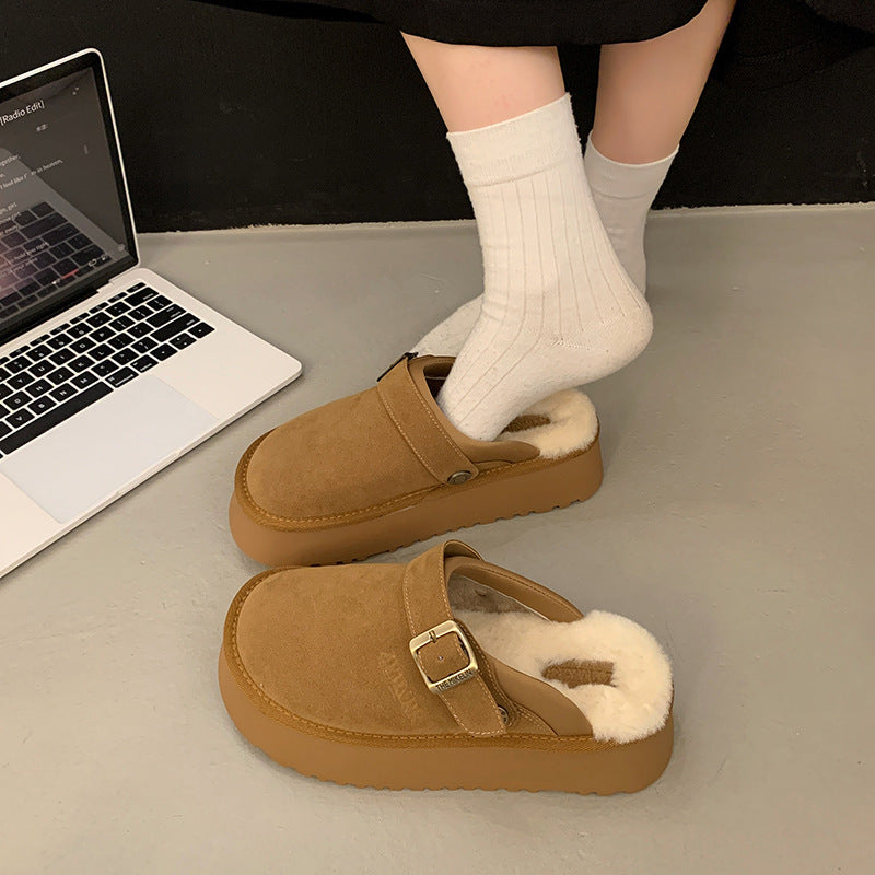 Lynda – Furry Halbschuhe mit dicker Sohle und Rückenriemen