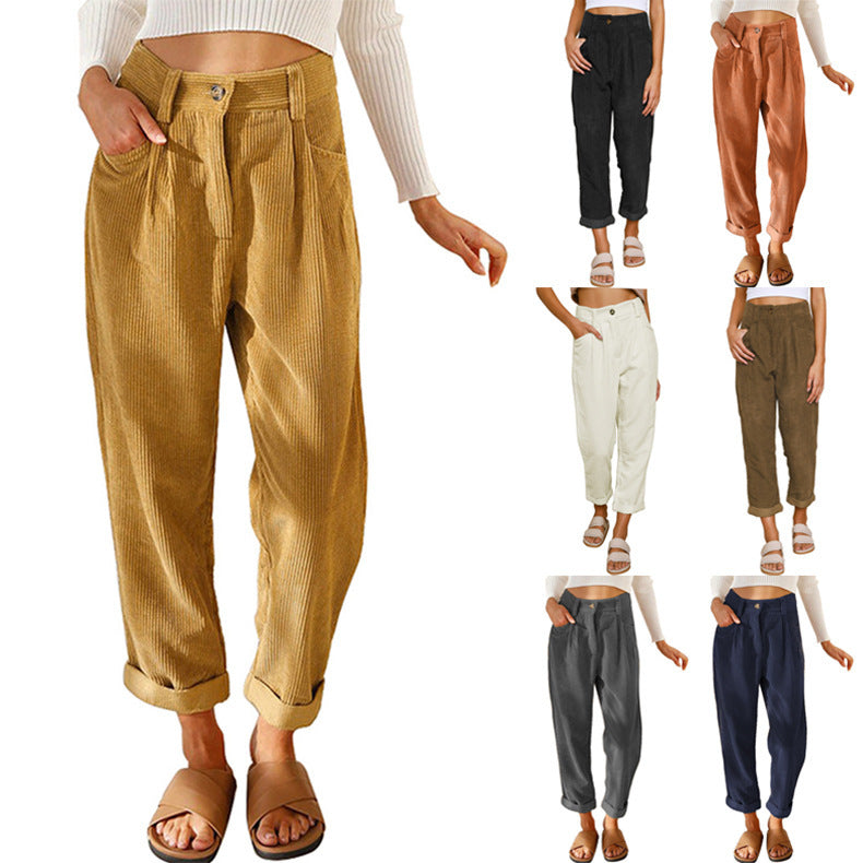 Jane – High-waisted casual corduroy pants with straight leg