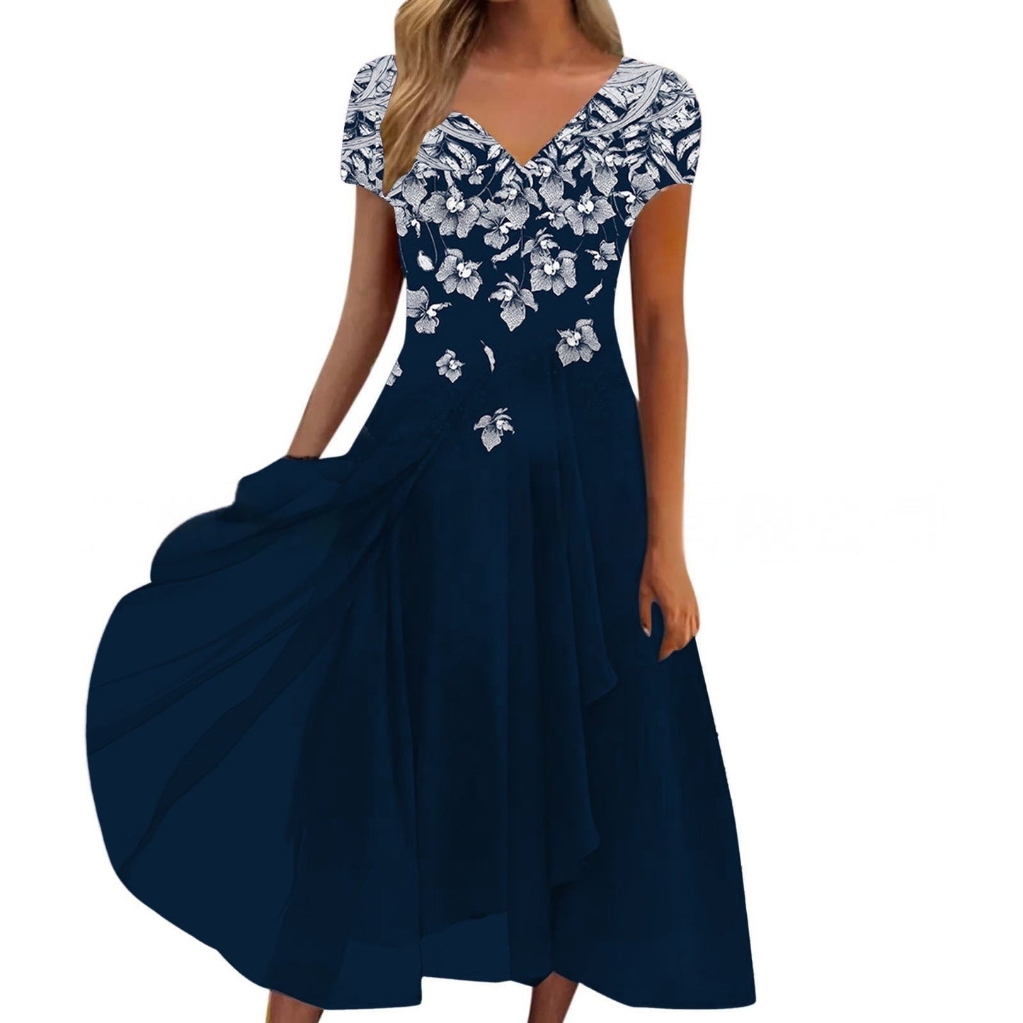 Damen Elegantes Chiffon Midikleid mit Blumenmuster und A-Linie für besondere Anlässe