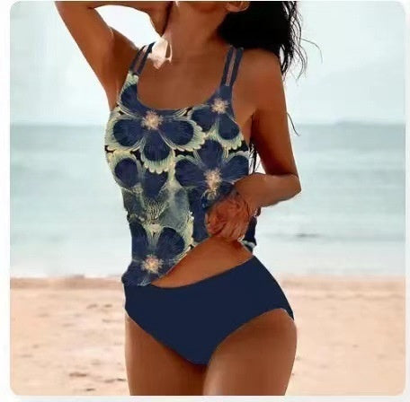 Esme – Retro Hochtaillierter Bikini mit Stranddruck