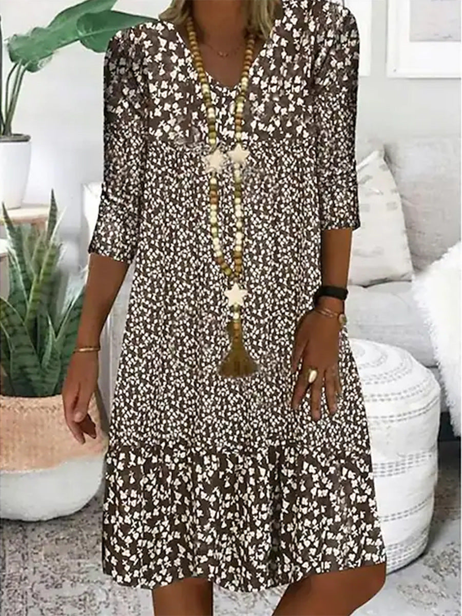 Samantha – Printed V-neck Midi Dress for Women