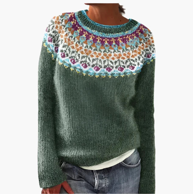 Women's Retro Sweater with Crew Neck – Comfortable Knit Sweater in Vintage Style for Autumn