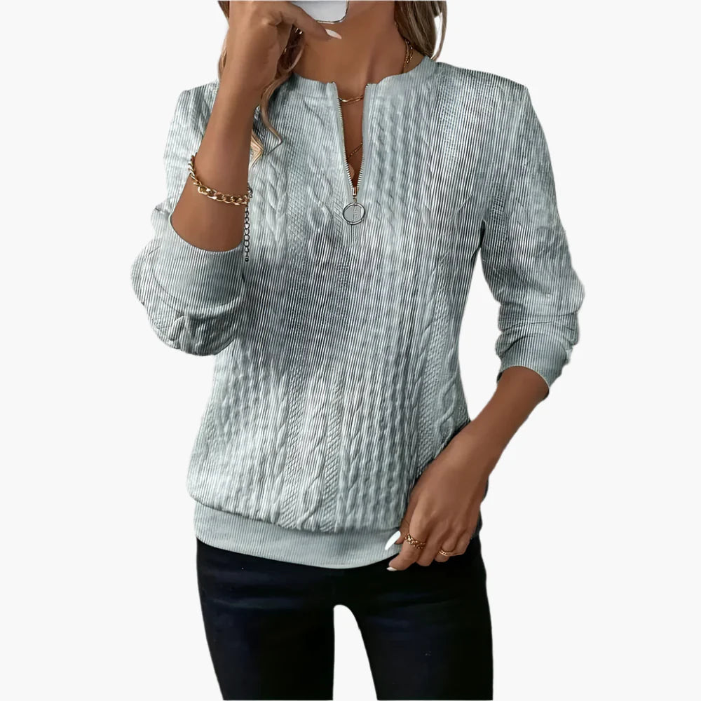 Damen Strickpullover mit Reißverschluss – Modischer Alltags-Sweater im Zopfmuster