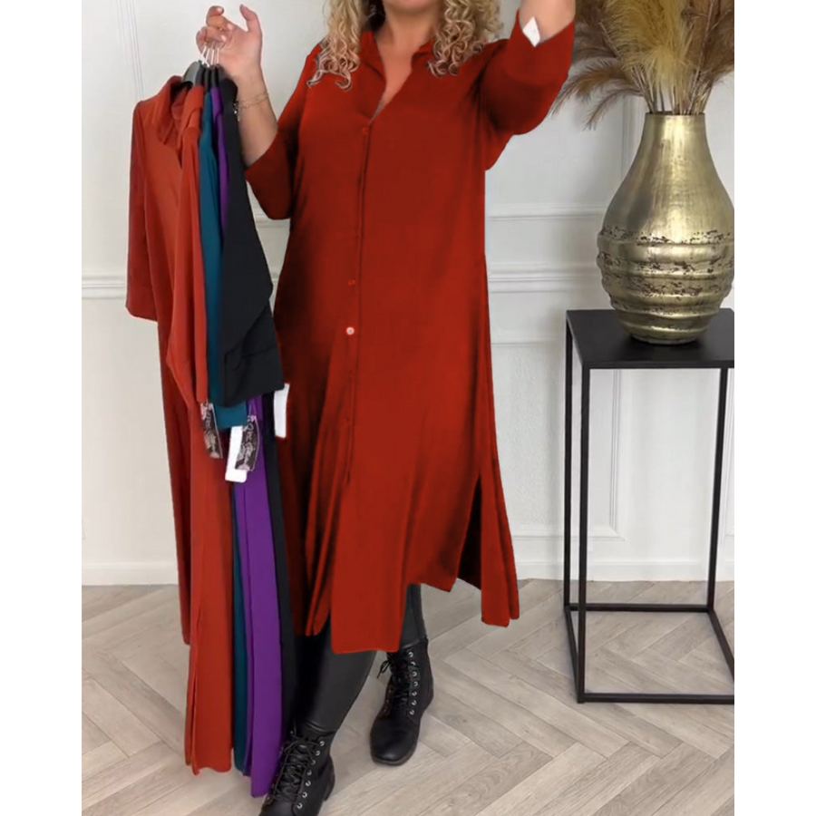 Deborah – Einfarbiges Hemdkleid mit Knöpfen