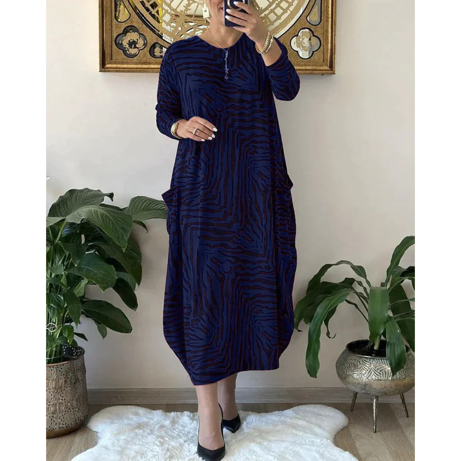 Emily – Lässiges Damenkleid mit Print und Taschen