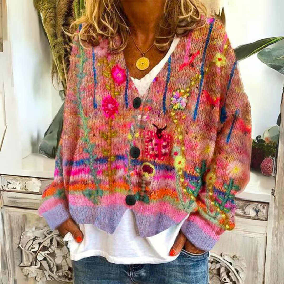 Women's knitted cardigan in artistic boho style – fashionable cardigan for everyday and leisure use