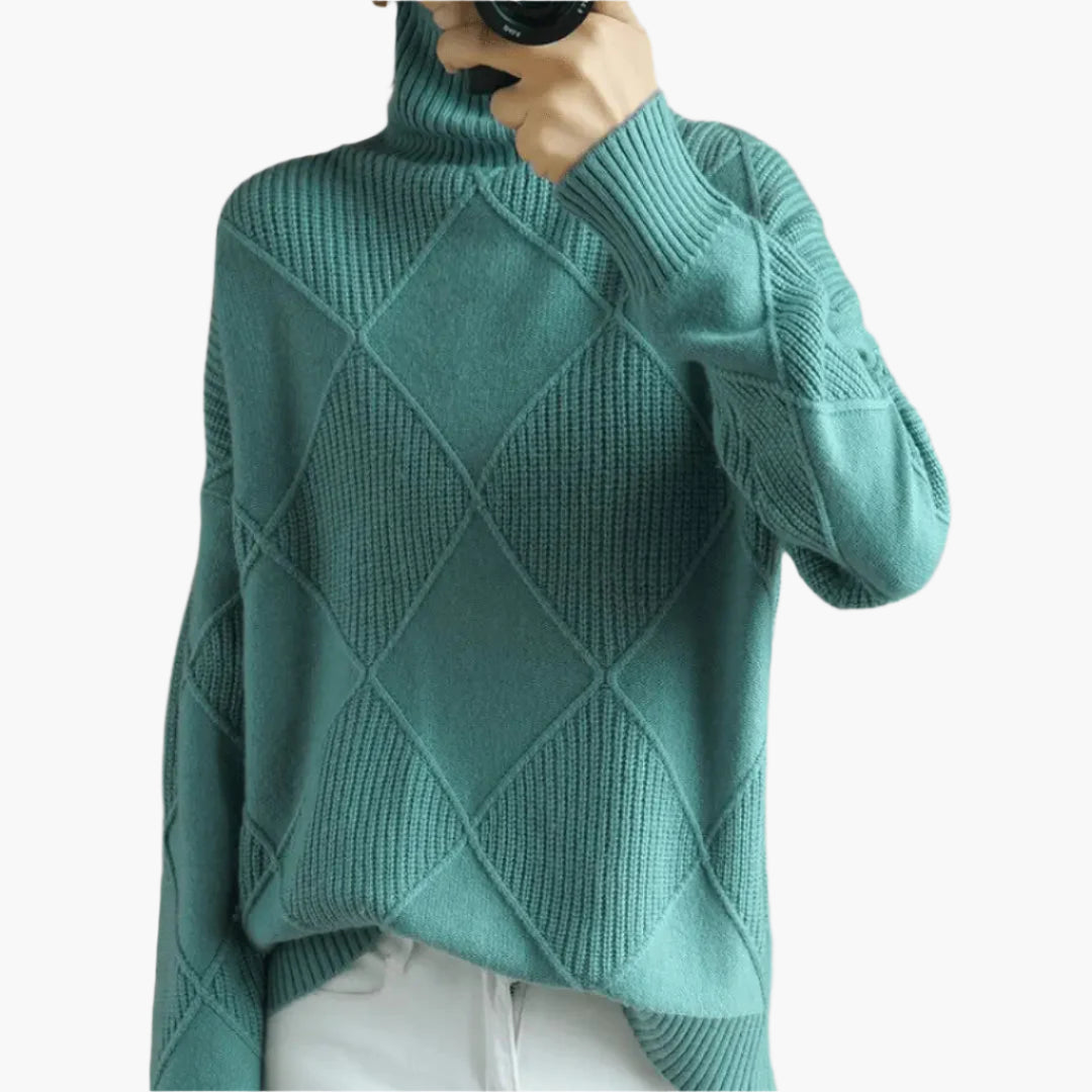 Damen Strickpullover mit Rautenmuster – Modischer Freizeit-Rollkragenpullover