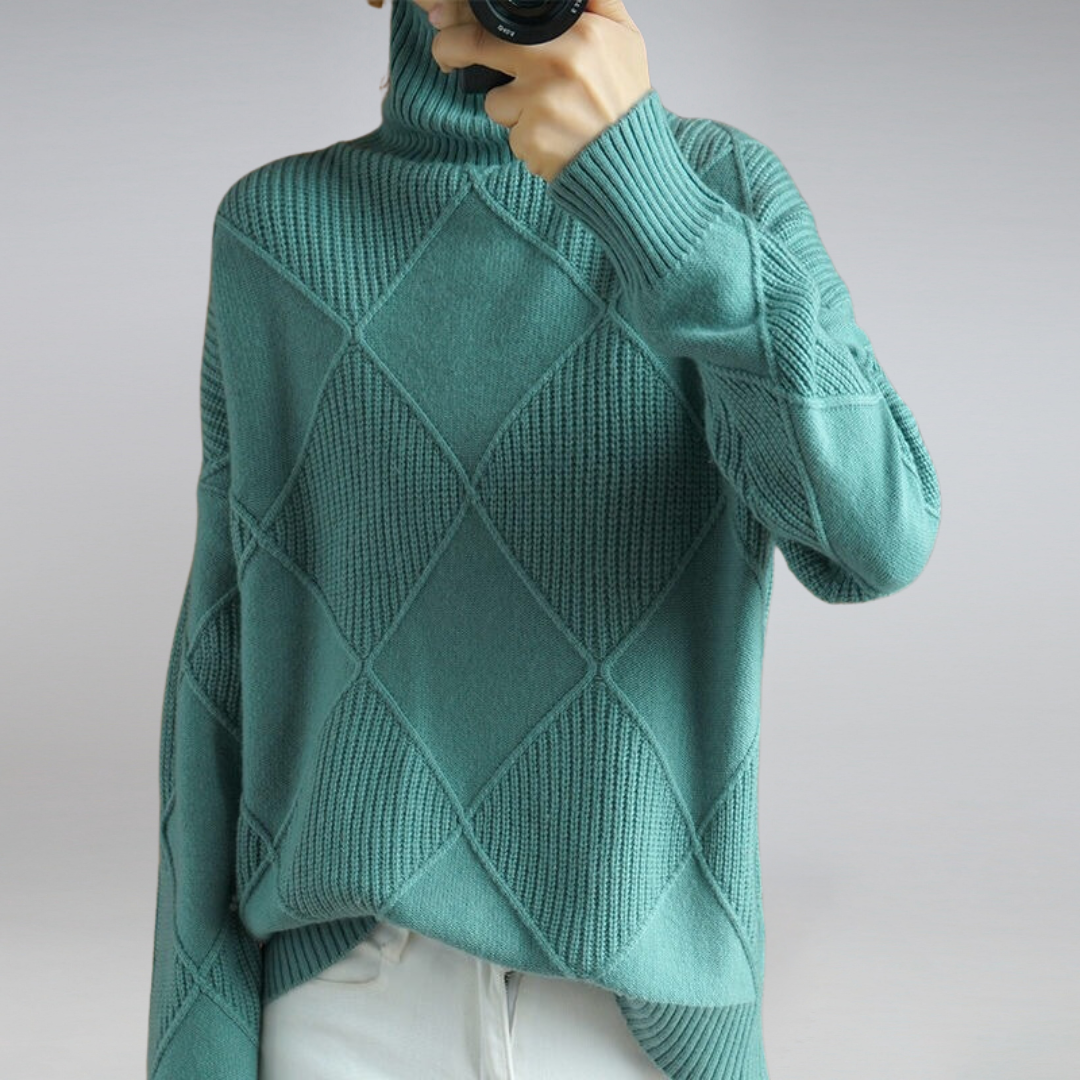 Women's knitted sweater with diamond pattern – modern comfort for everyday and leisure