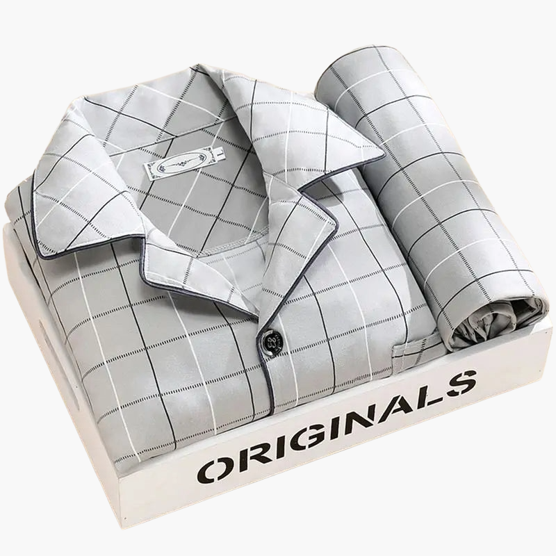 Men's Pajama Set with Wheat Pattern – Classic Pajama Suit for Stylish Nights