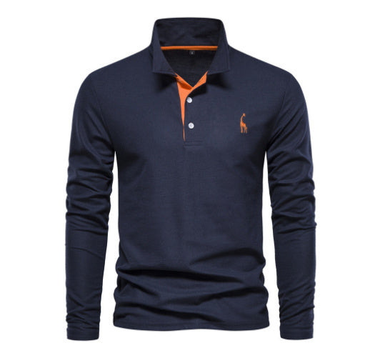 Men's Long Sleeve Polo Shirt Casual – Classic Leisure Style with Embroidered Logo