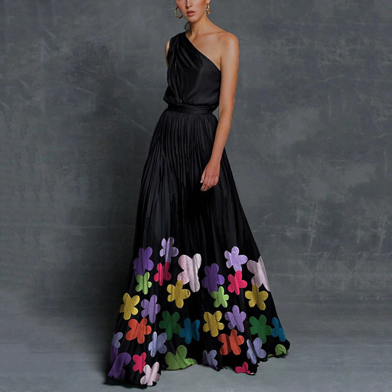 Georgina – Maxi dress without straps with contrasting colors