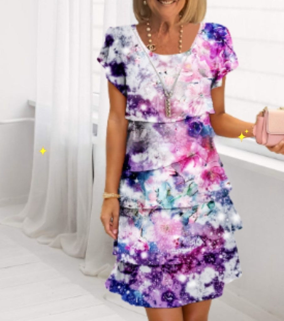 Damen Elegantes Lagenlook Patchwork Midikleid – Stilvolles Sommerkleid für Alltag und Feierlichkeiten