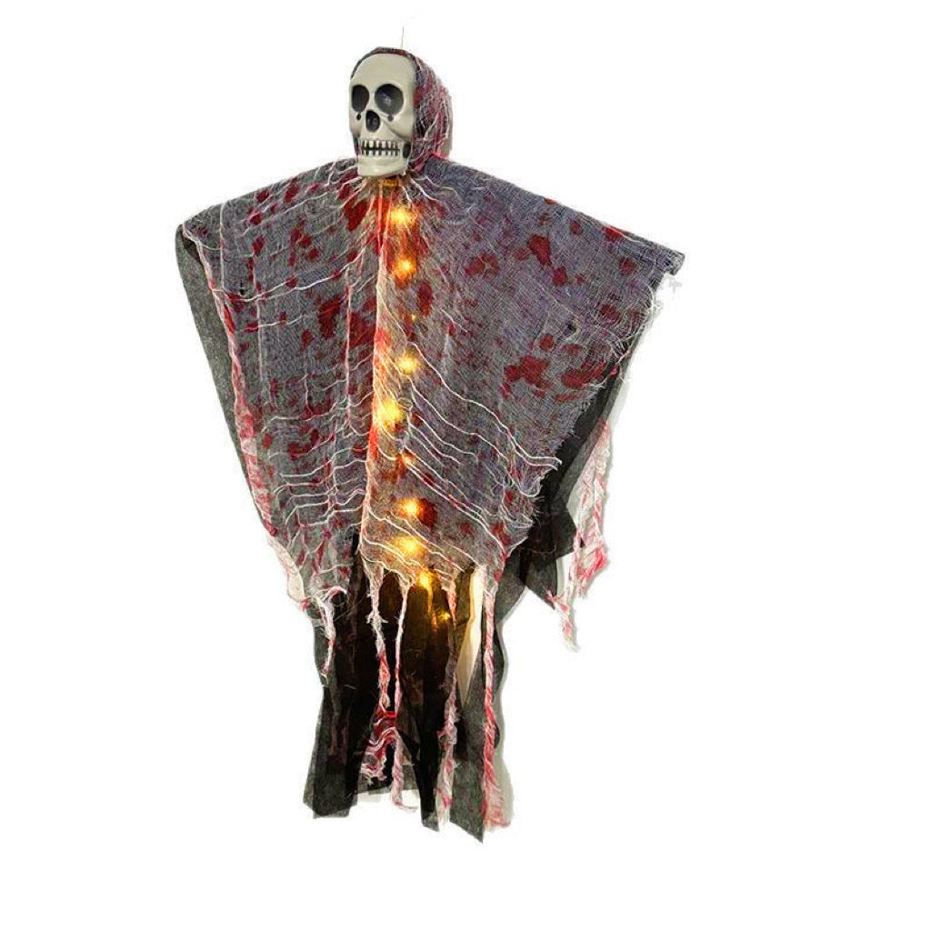 Halloween Hanging Ghost Decoration with Glowing Skull for Spooky Parties and Decor
