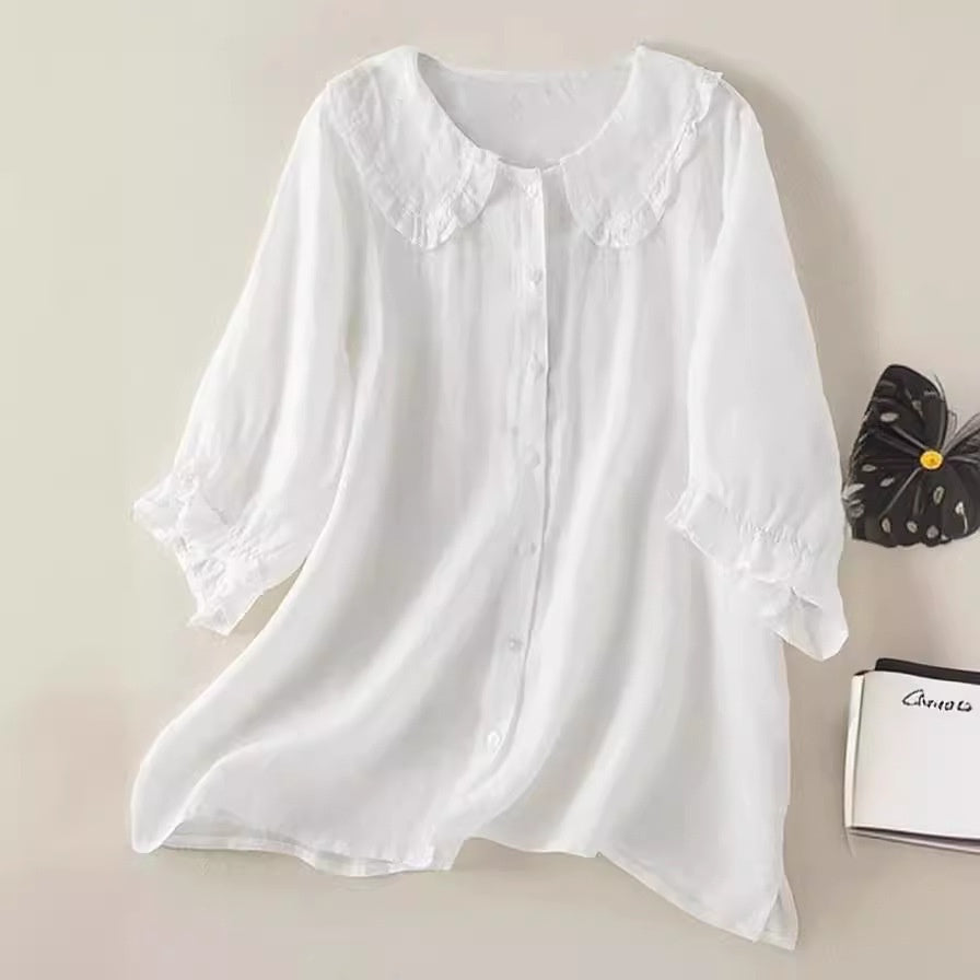 Samantha – Loose half-sleeve shirt with collar