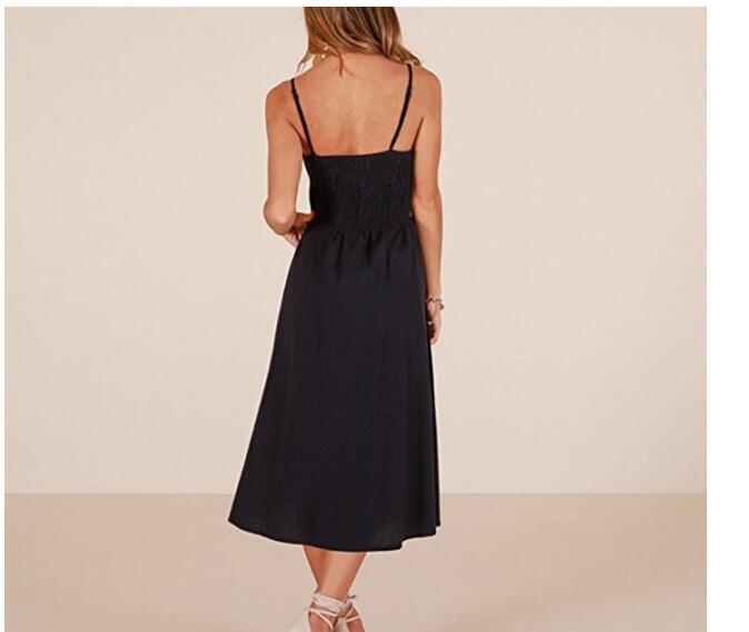 Alison – Sexy Träger Kleid mit Knopf und Taschen