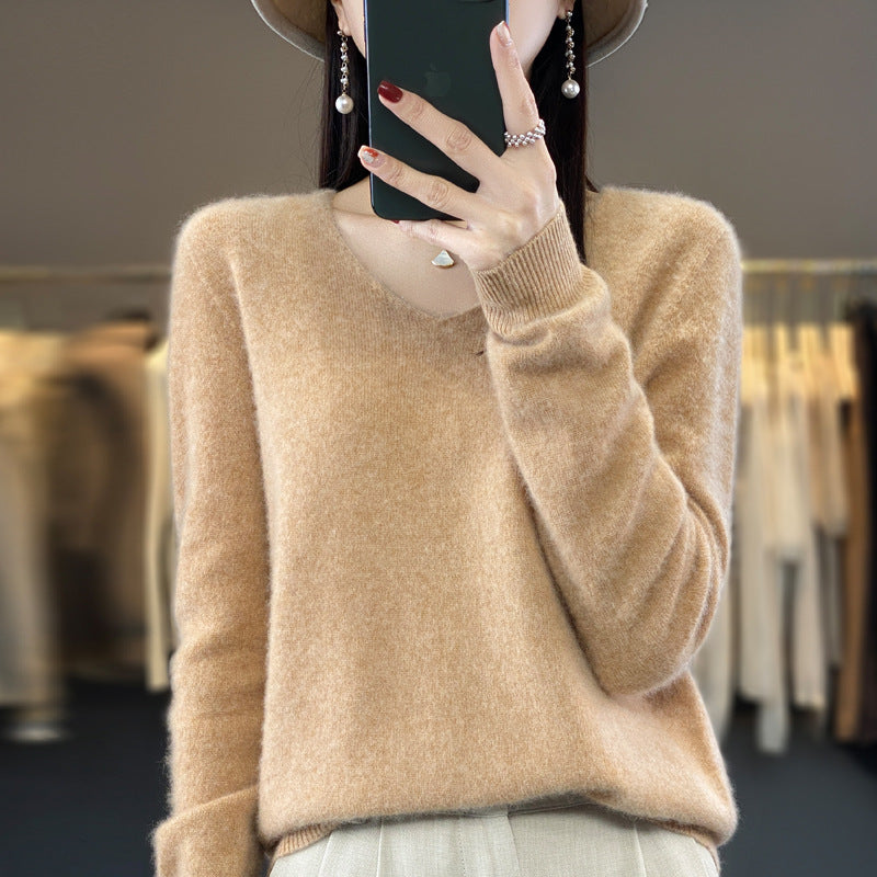 Clara – Lockere Damen-Wollpullover mit V-Ausschnitt für Herbst und Winter