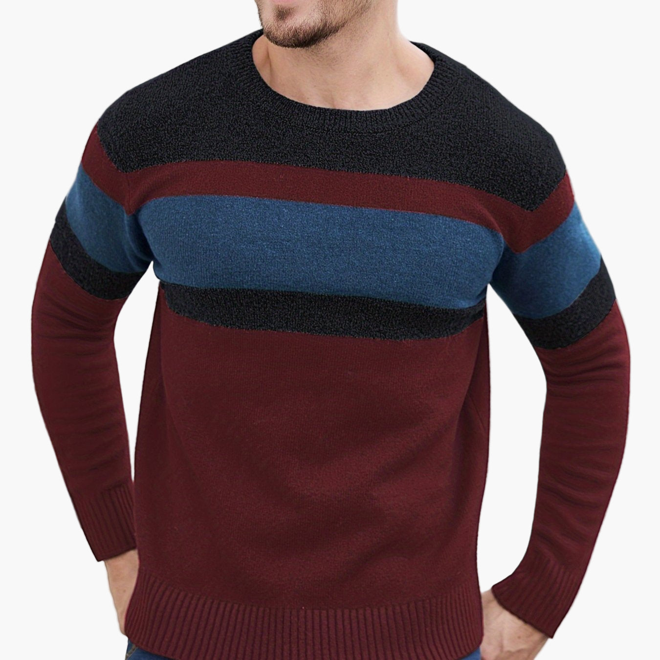 Men's Sweater with Stripe Pattern – Modern Casual Look for Autumn and Winter