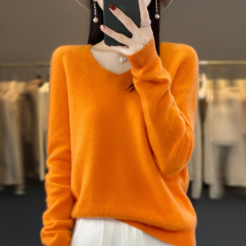 Clara – Lockere Damen-Wollpullover mit V-Ausschnitt für Herbst und Winter