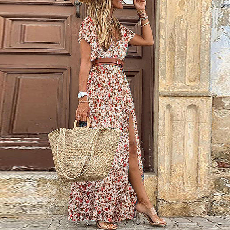 Barbara – V-neck floral dress in Simiya style