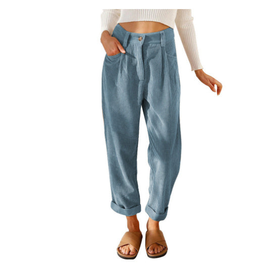 Jane – High-waisted casual corduroy pants with straight leg