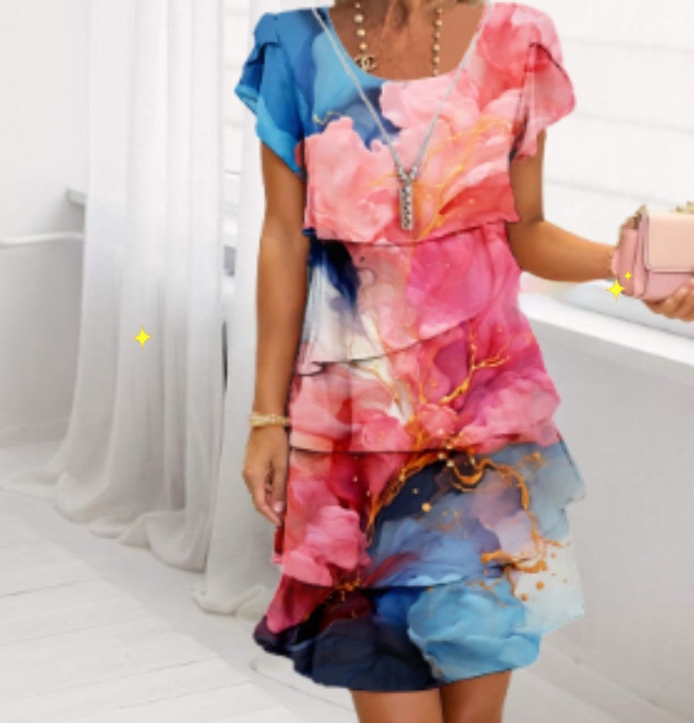 Damen Elegantes Lagenlook Patchwork Midikleid – Stilvolles Sommerkleid für Alltag und Feierlichkeiten