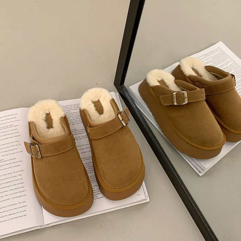 Lynda – Furry Halbschuhe mit dicker Sohle und Rückenriemen