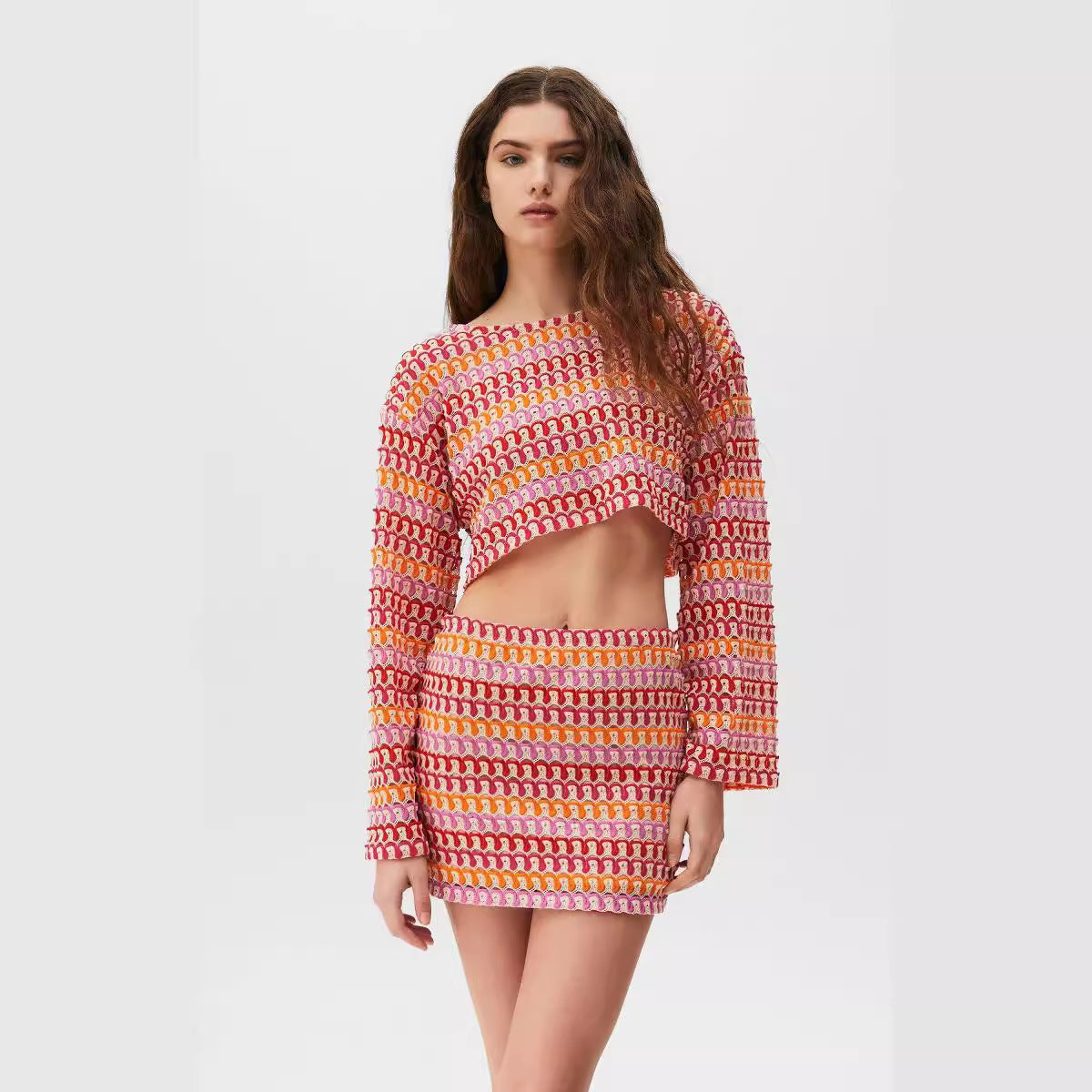 Shirley – Spitzen-Midriff-Outfit mit weitem Ärmel und Rockanzug