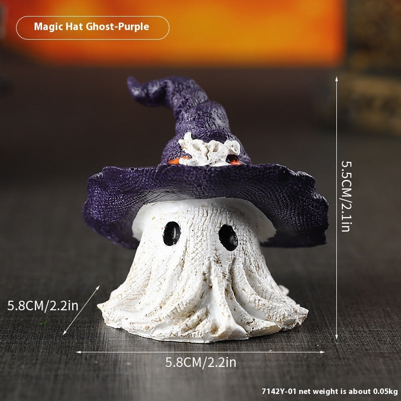 Halloween decoration figure ghost with witch hat – resin figure for party & spooky atmosphere