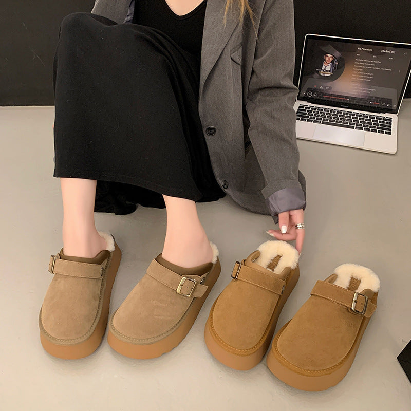 Lynda – Furry Halbschuhe mit dicker Sohle und Rückenriemen