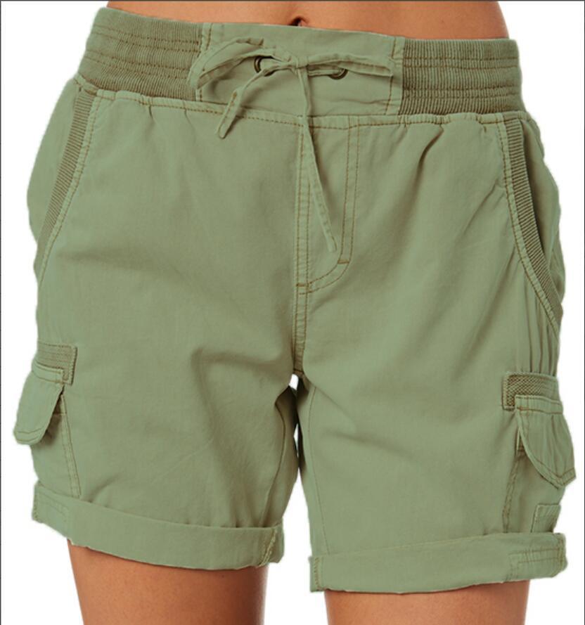 Damen Cargo Shorts Freizeit Sommer mit Kordelzug, Elastischem Bund und Taschen – Bequeme Outdoor & Casual Bermudashorts